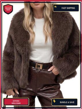 Cropped Faux Fur Coat Wide Lapel Open Front Shaggy Jacket